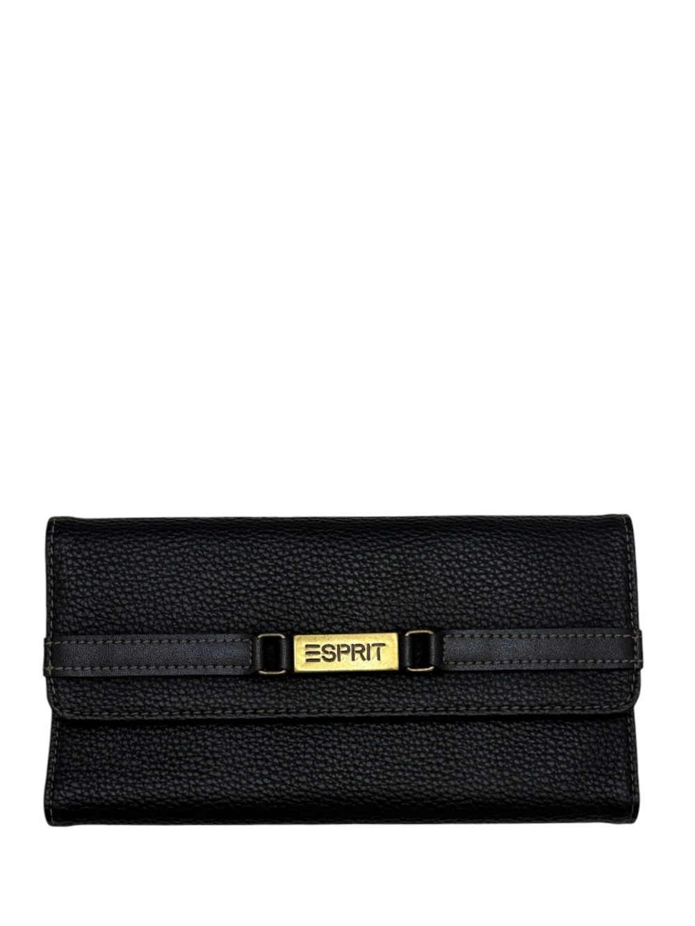 ESPRIT - BLACK TEXTURED LEATHER LONG TRIFOLD SNAP WALLET